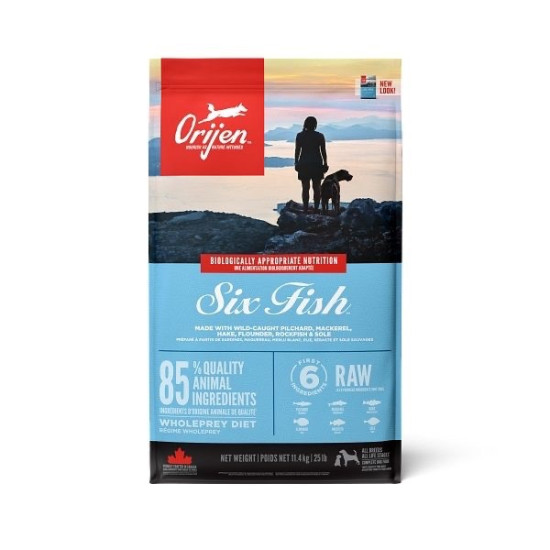 ORIJEN Six Fish – hrană uscată fără cereale pentru câini, cu pește, 11,4 kg